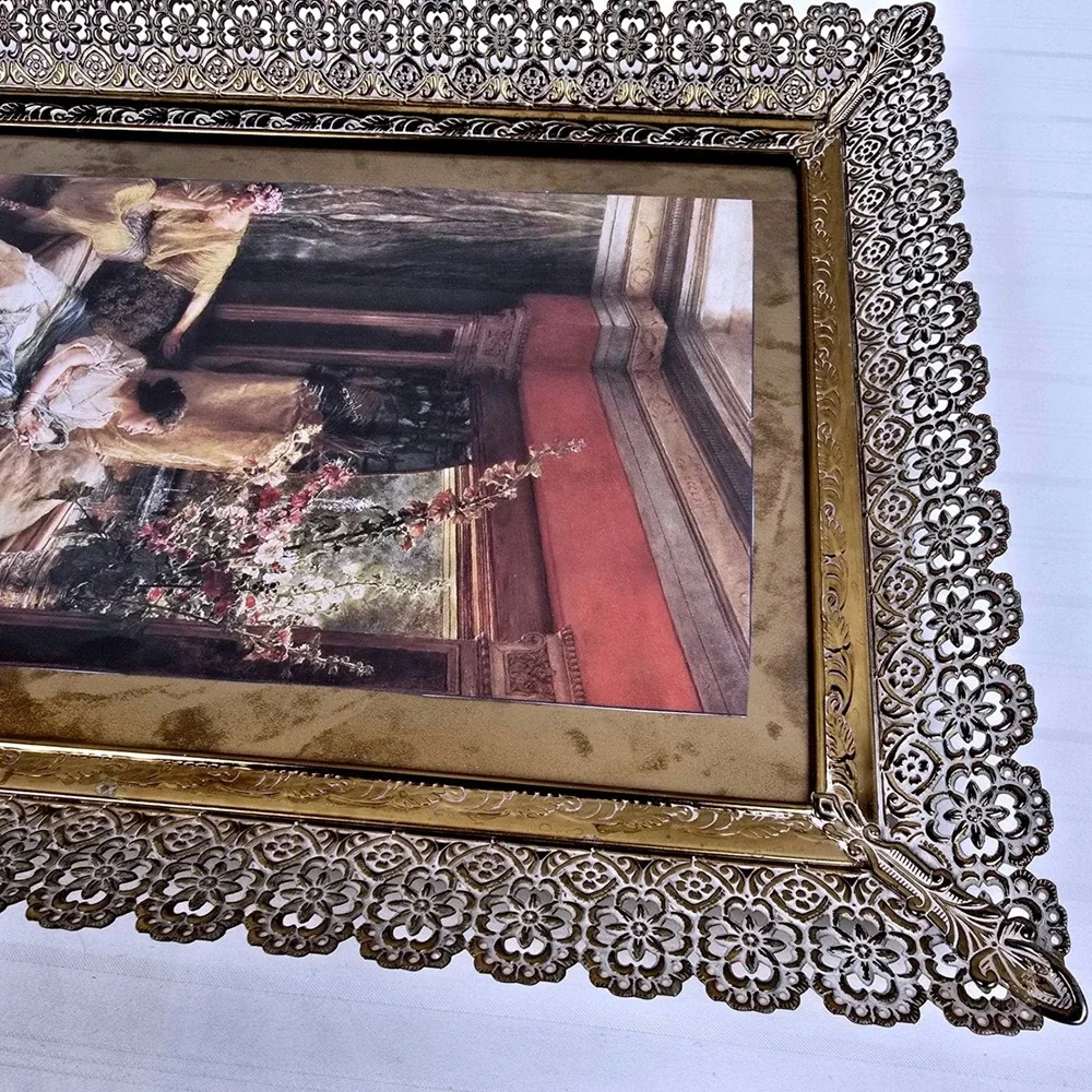 Vintage‎ Gold Filigree Frame Classical Women Print Victorian Style 15x10